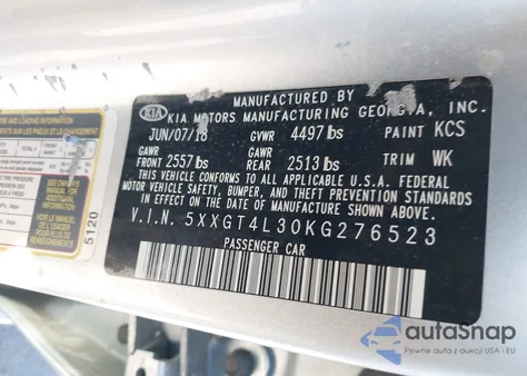 2019 Kia Optima Lx из США, поврежденный, VIN 5XXGT4L30KG276523